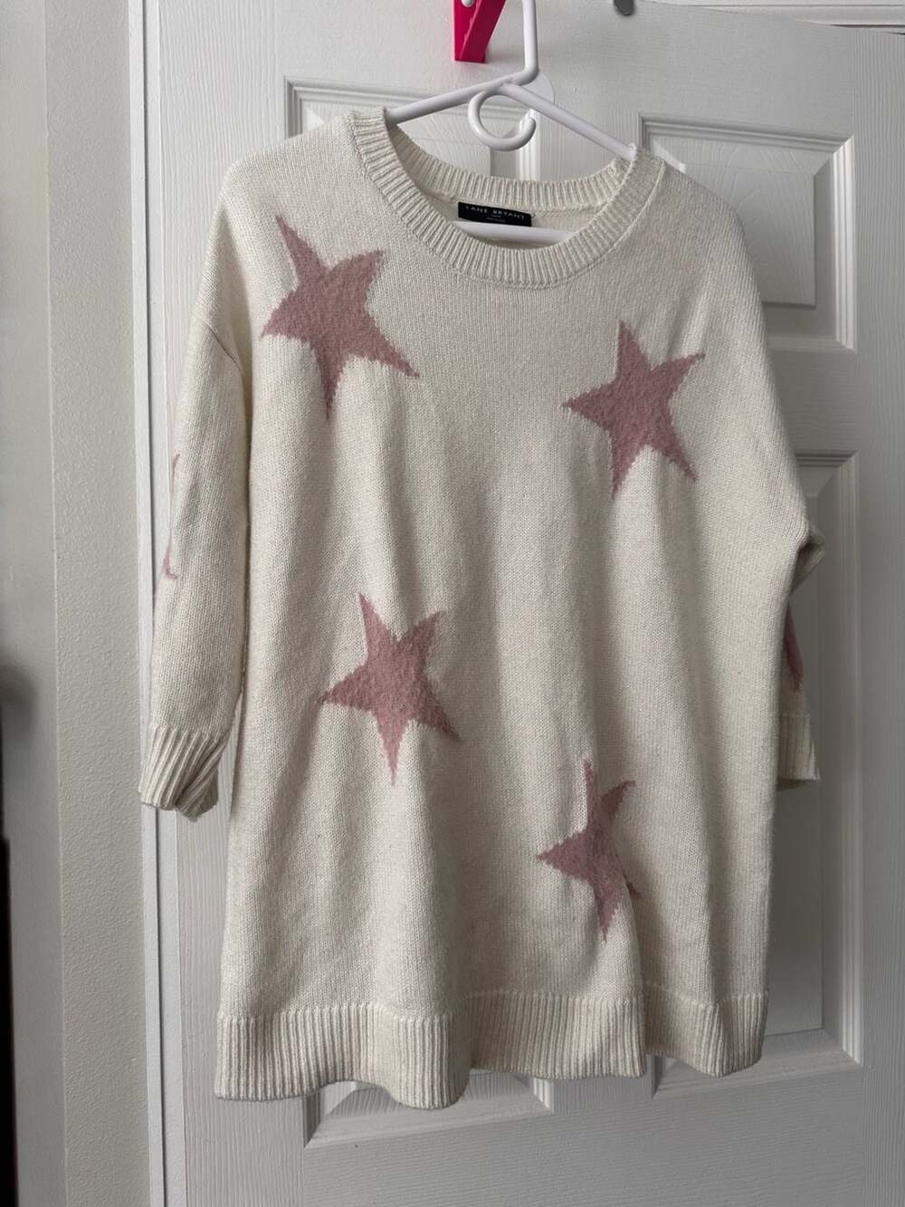 Lane Bryant Cream Pink Star Sweater Size 14/16
